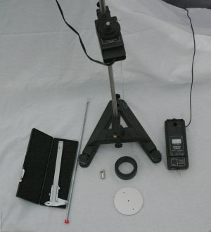 Image taken of the torsion pendulum from the top showing all of the items needed.